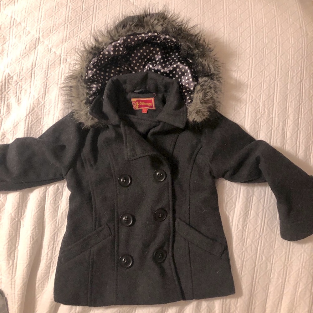 Girls gray peacoat with faux fur hood